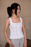 Amelie Tie-Front Eyelet Top - White