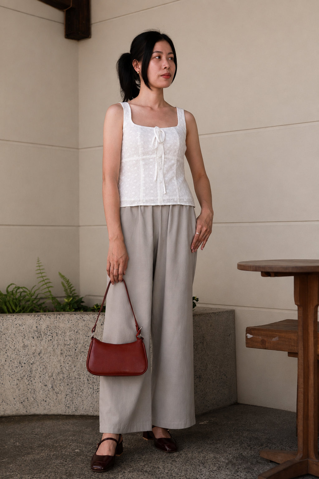 Amelie Tie-Front Eyelet Top - White
