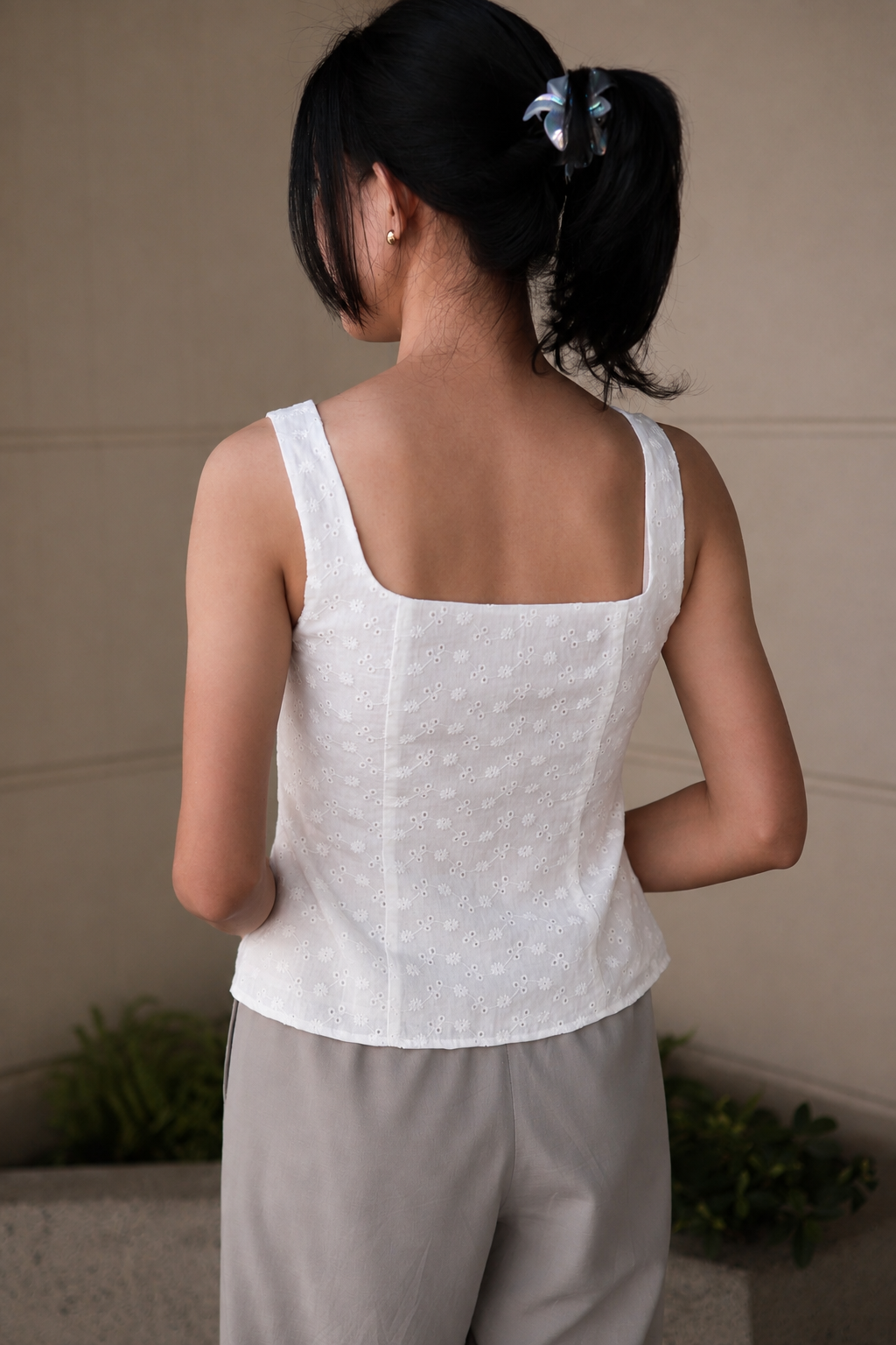 Amelie Tie-Front Eyelet Top - White