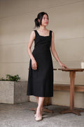 Camille Square-Neck Midi Dress - Black