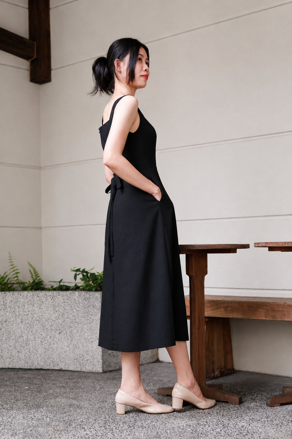 Camille Square-Neck Midi Dress - Black