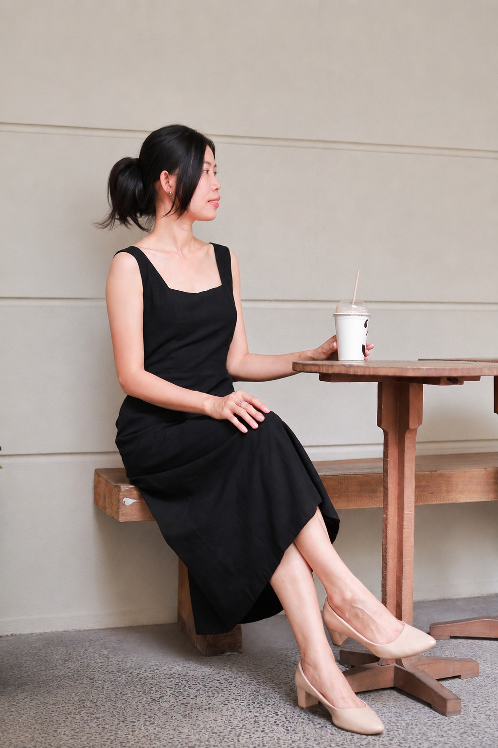 Camille Square-Neck Midi Dress - Black