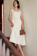 Camille Square-Neck Midi Dress - Cream Beige