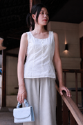 Elise Button Eyelet Top - White