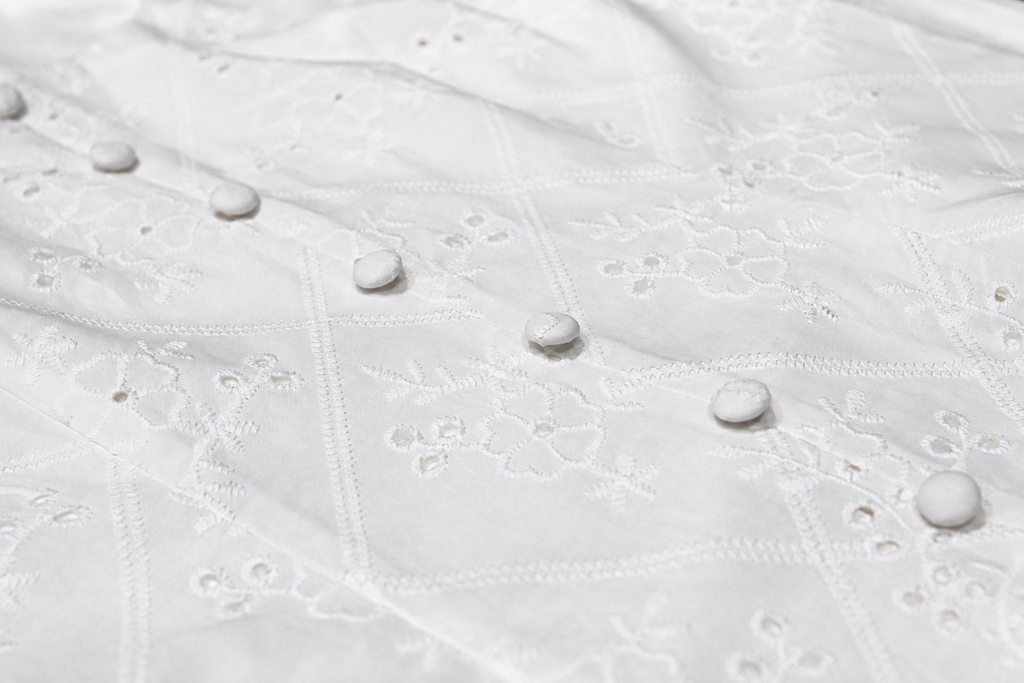 Elise Button Eyelet Top - White