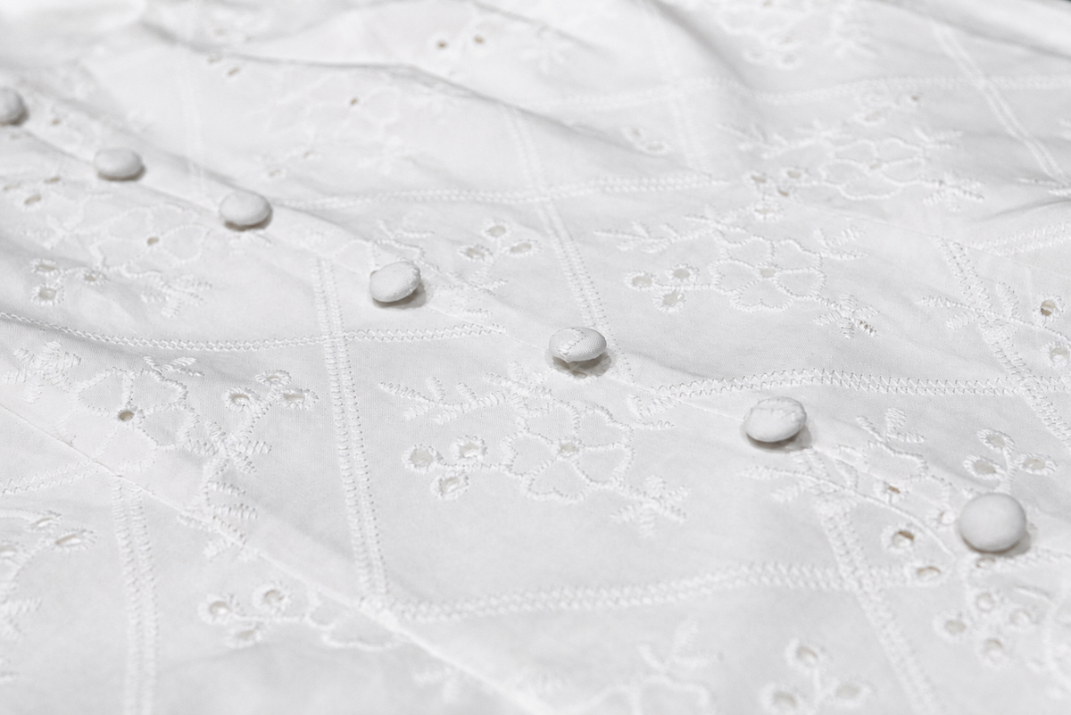 Elise Button Eyelet Top - White