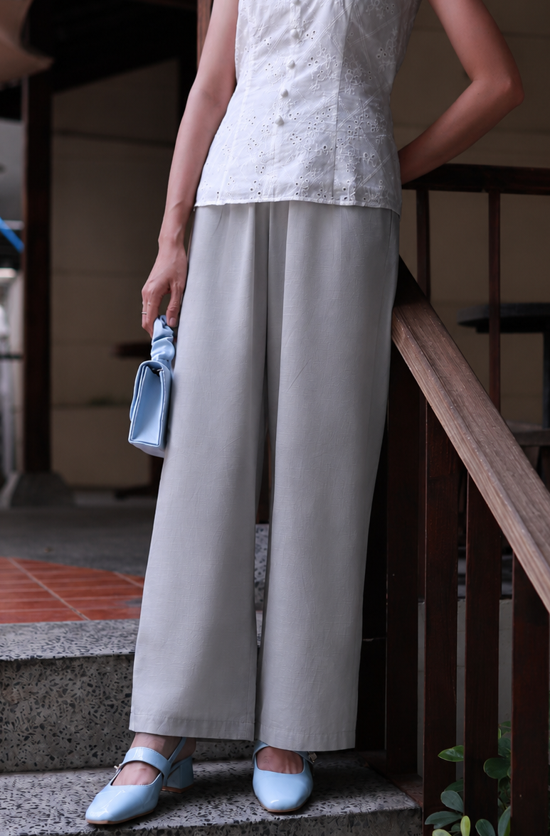 Noelle Relaxed Wide-Leg Pants - Soft Grey