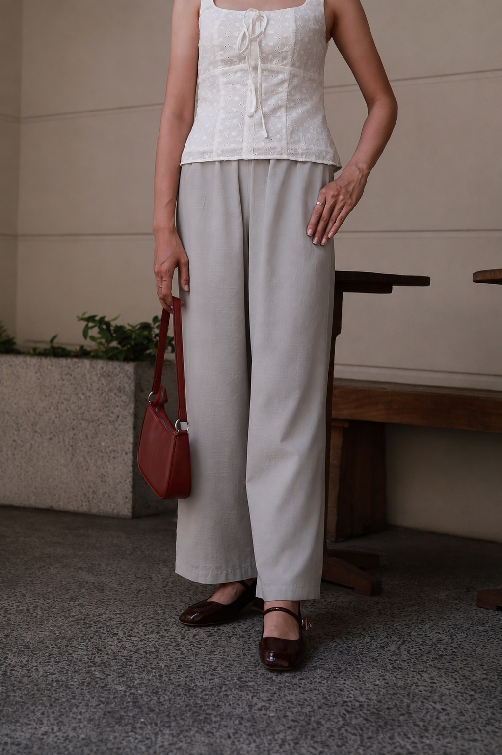 Noelle Relaxed Wide-Leg Pants - Soft Grey