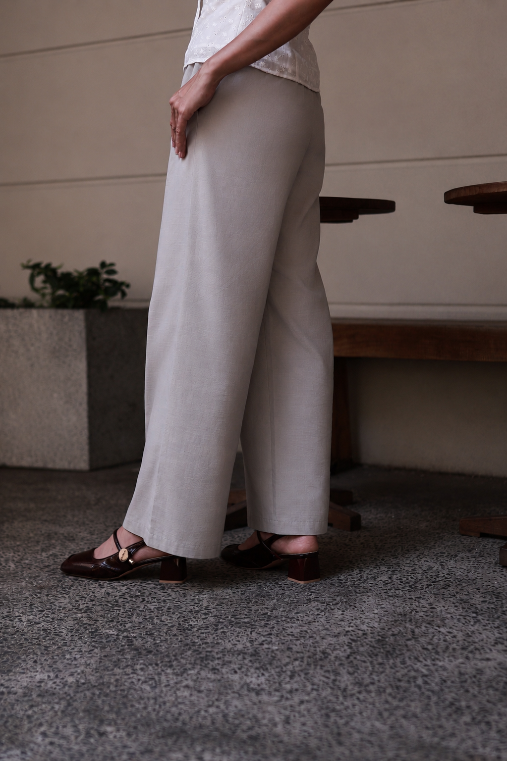 Noelle Relaxed Wide-Leg Pants - Soft Grey