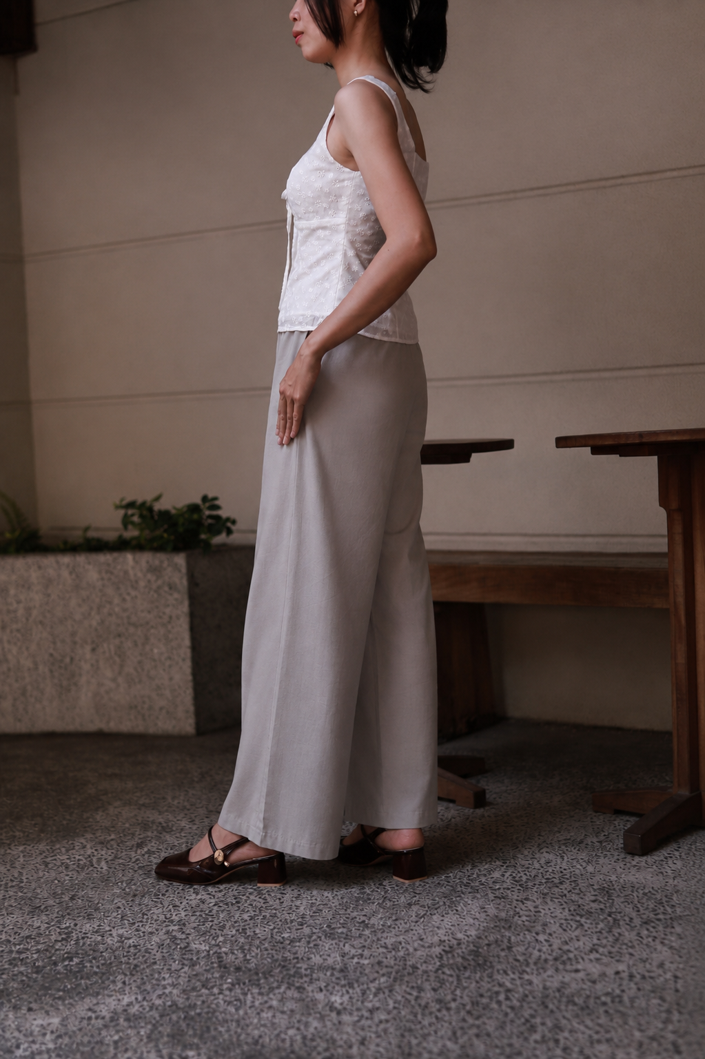 Noelle Relaxed Wide-Leg Pants - Soft Grey