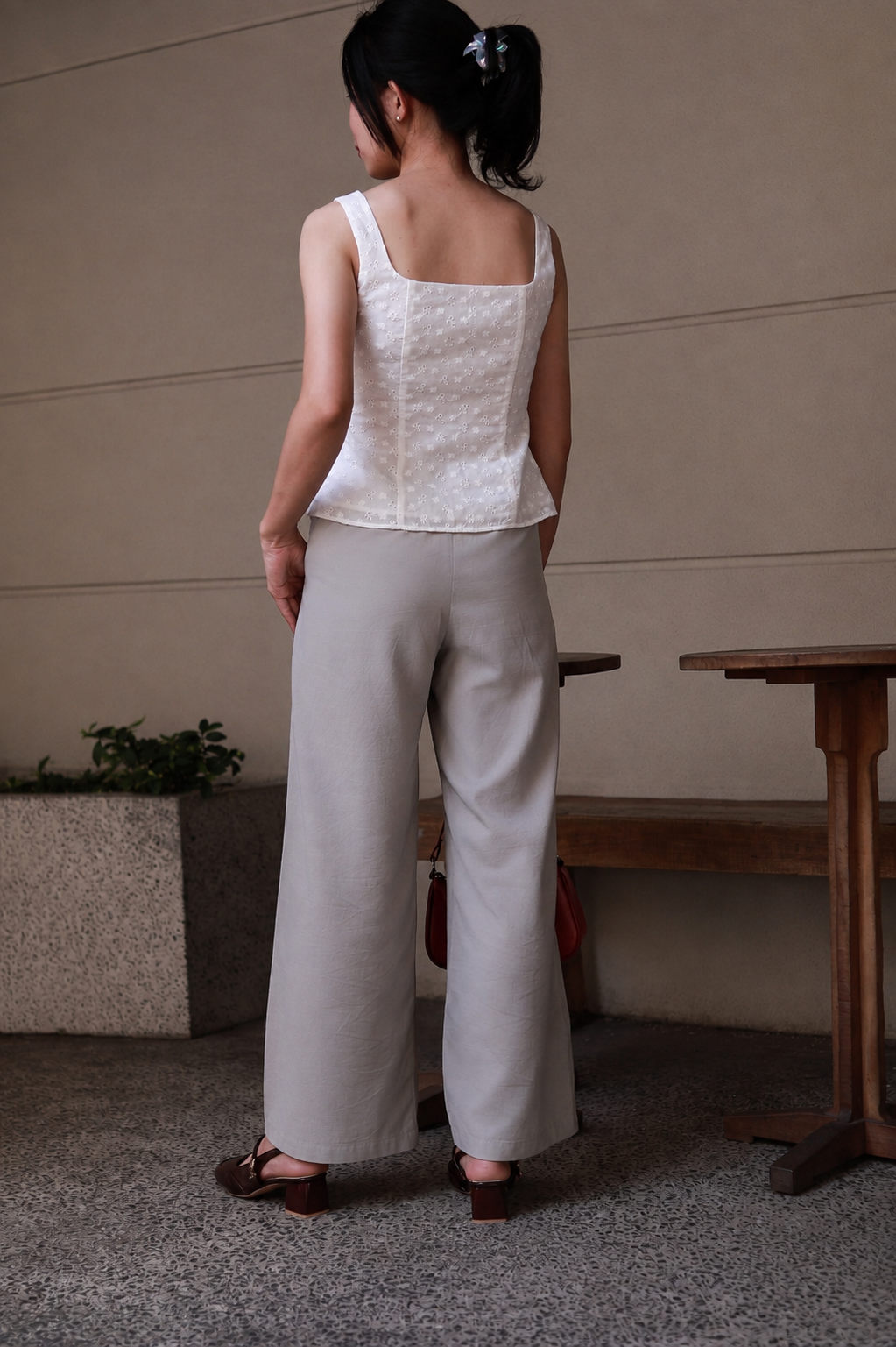 Noelle Relaxed Wide-Leg Pants - Soft Grey