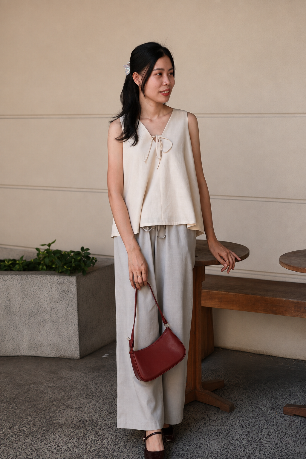 Margot Tie-Front V-Neck Top - Ivory
