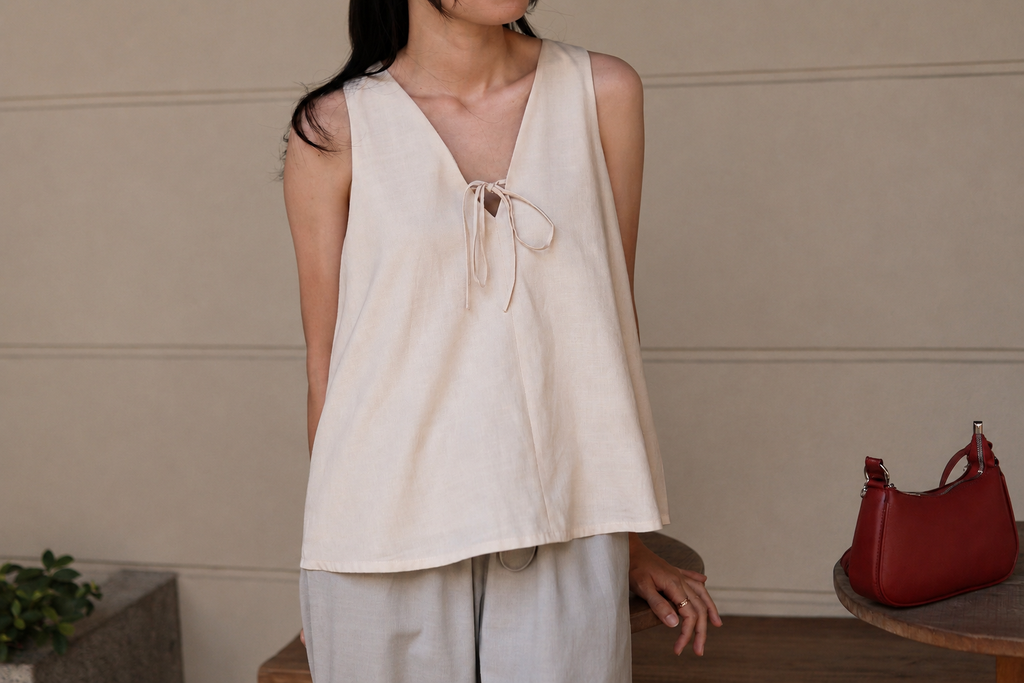 Margot Tie-Front V-Neck Top - Ivory
