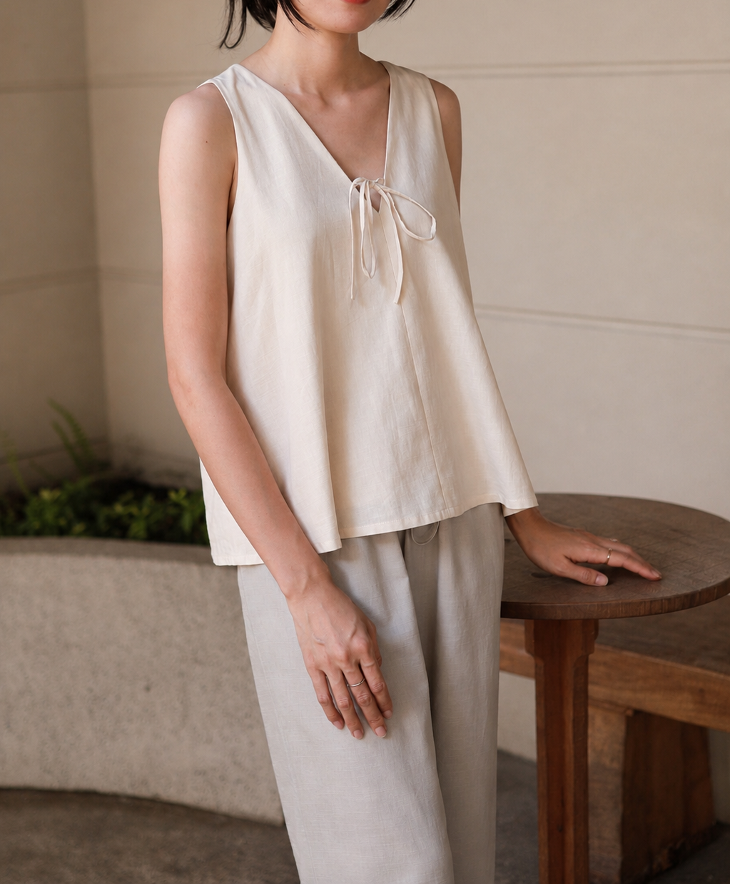 Margot Tie-Front V-Neck Top - Ivory